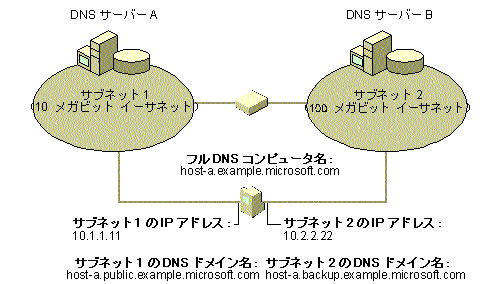 多数の名前を使用して構成されたマルチホーム DNS コンピューター