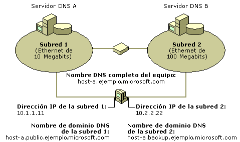 Equipo DNS de host múltiple configurado con numerosos nombres